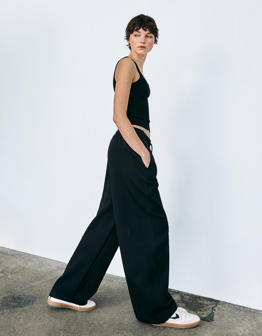 Pamuklu barrel fit pantolon-Siyah-1