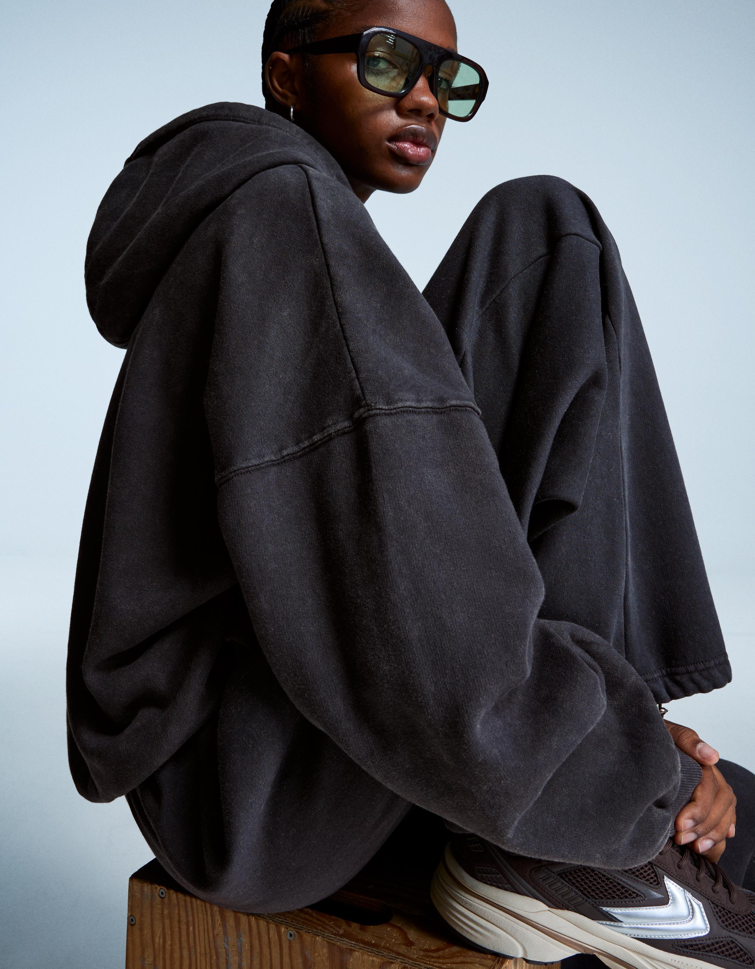Bershka Oversize-Hoodie Damen Xxs Dunkelgrau