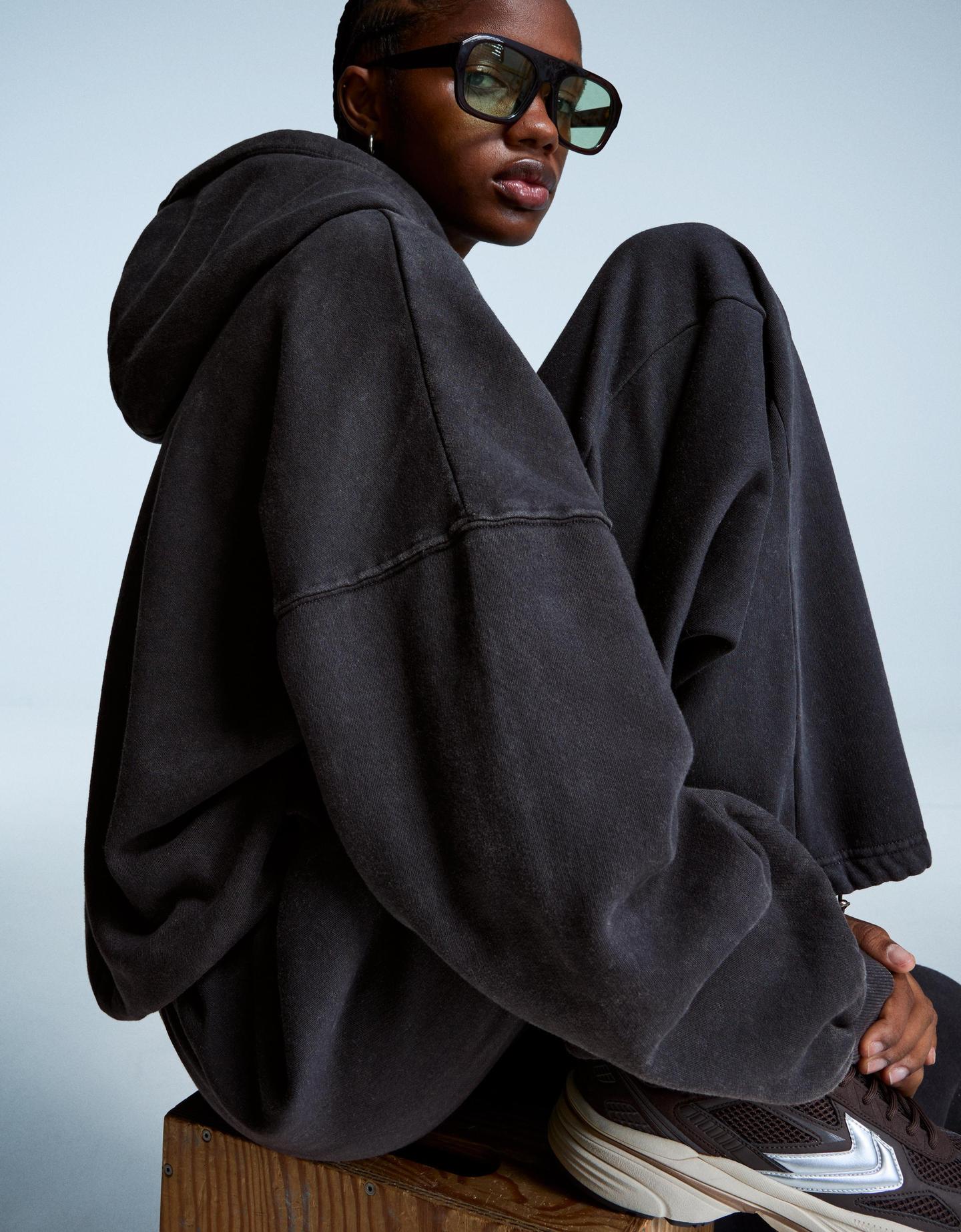 Bershka bluza oversize z kapturem ciemnoszary