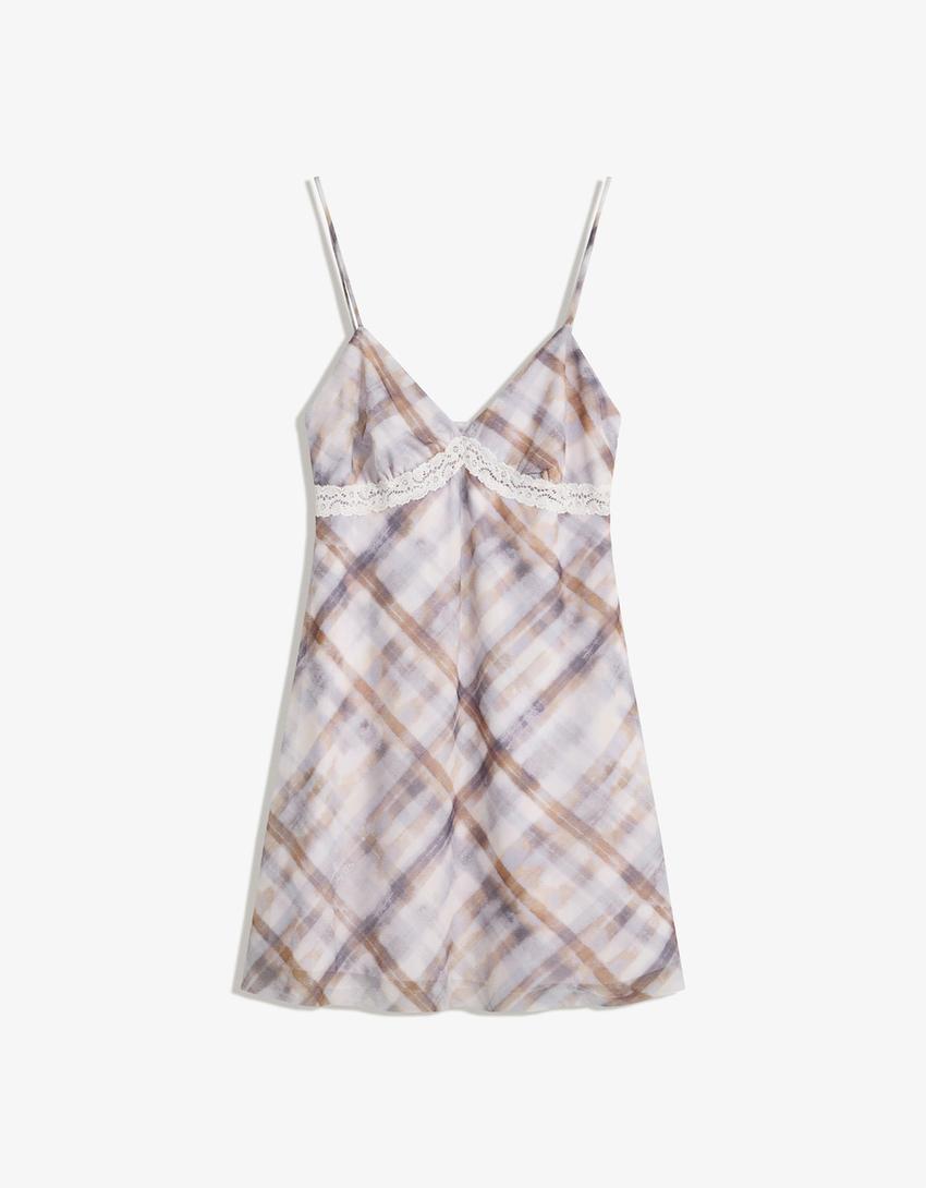 Vestito mini stampato con spalline-Azzurro-1