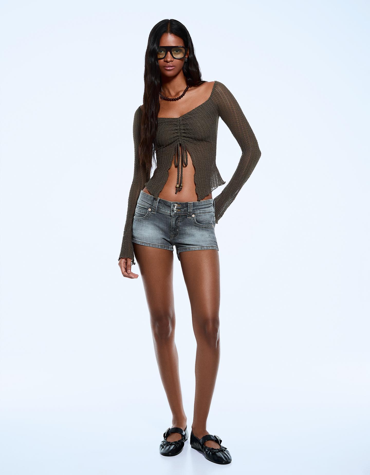 Bershka rustykalny marszczony sweter khaki