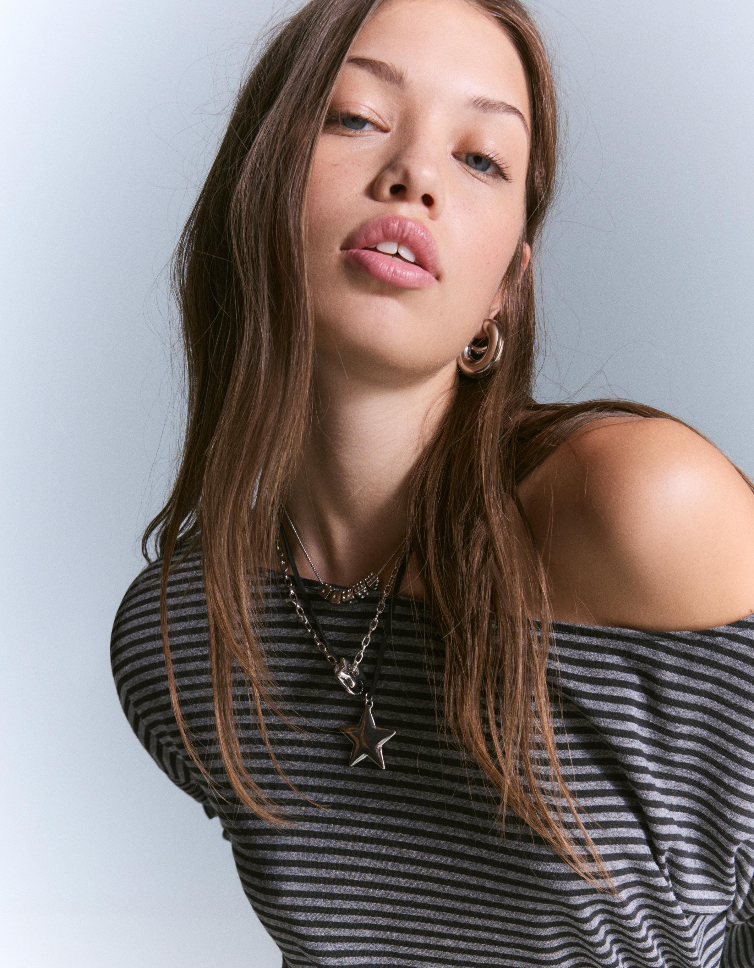 Bershka 3er-Pack Halsketten Mit Mehreren Anhängern Damen Silber