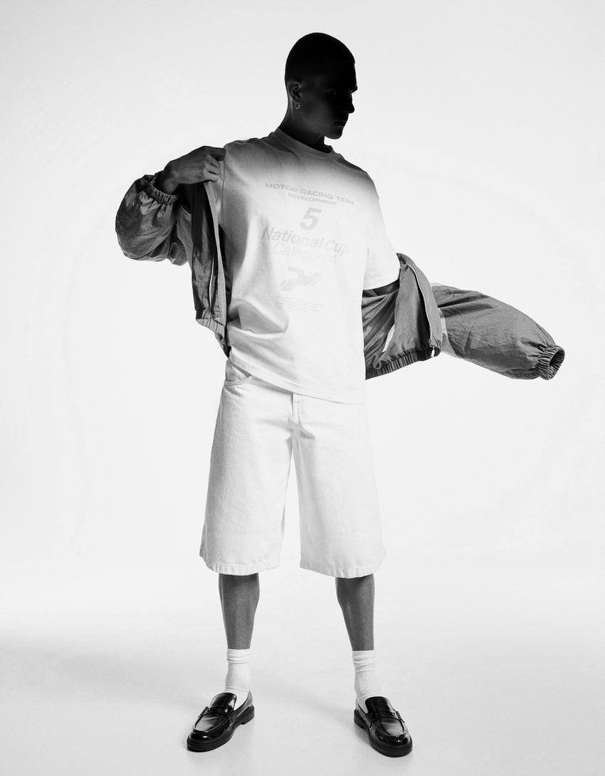 T-shirt manches courtes imprimé réfléchissant-Blanc-3