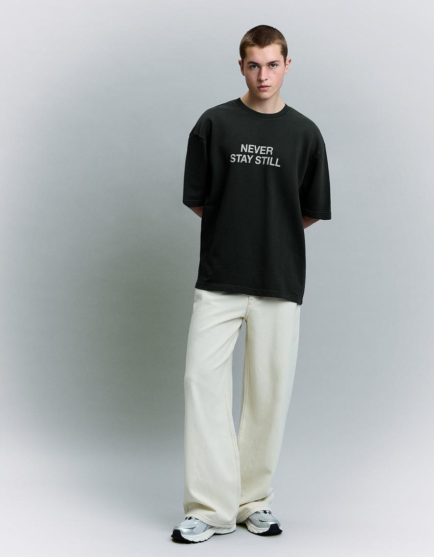 T-shirt manches courtes imprimé-Gris