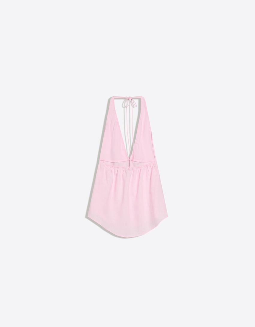 Keten fiyonklu halter top-Pembe