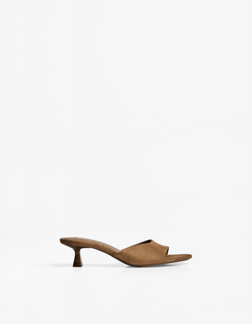 Kitten heel mule sandals-Tan-0