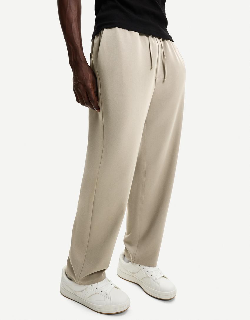 Calças retas jogger tailored fit-Bege escuro-2