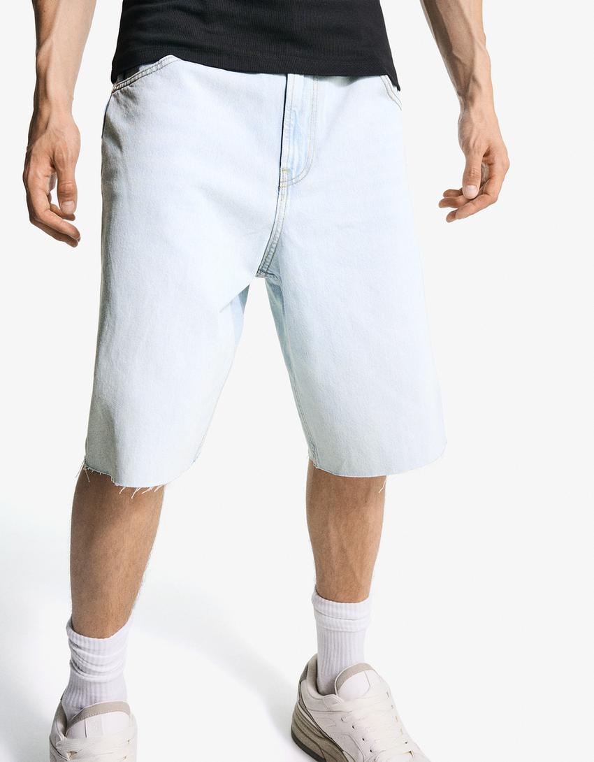 Calções bermuda super baggy fit-Azul claro-2