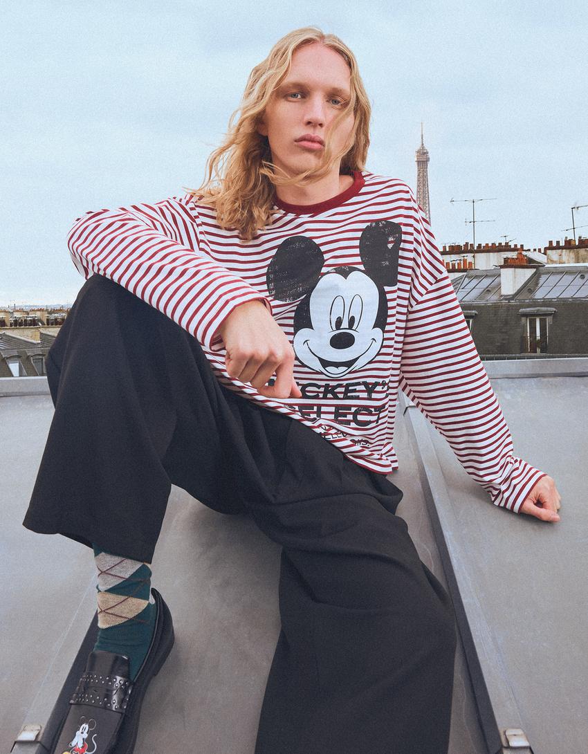 T-shirt Mickey Mouse manga comprida estampado-Bordeaux