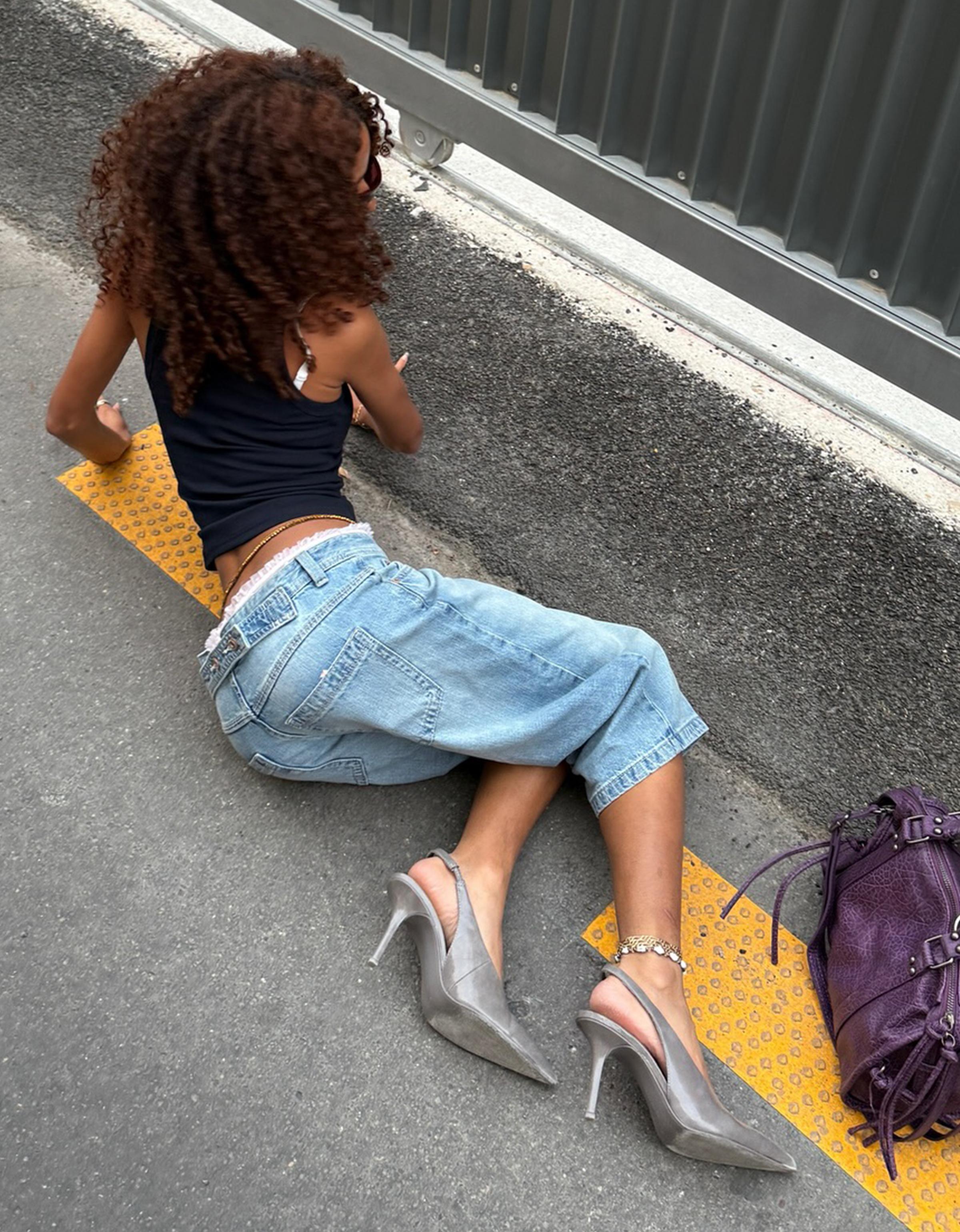 V-neck strappy vest top — Navy