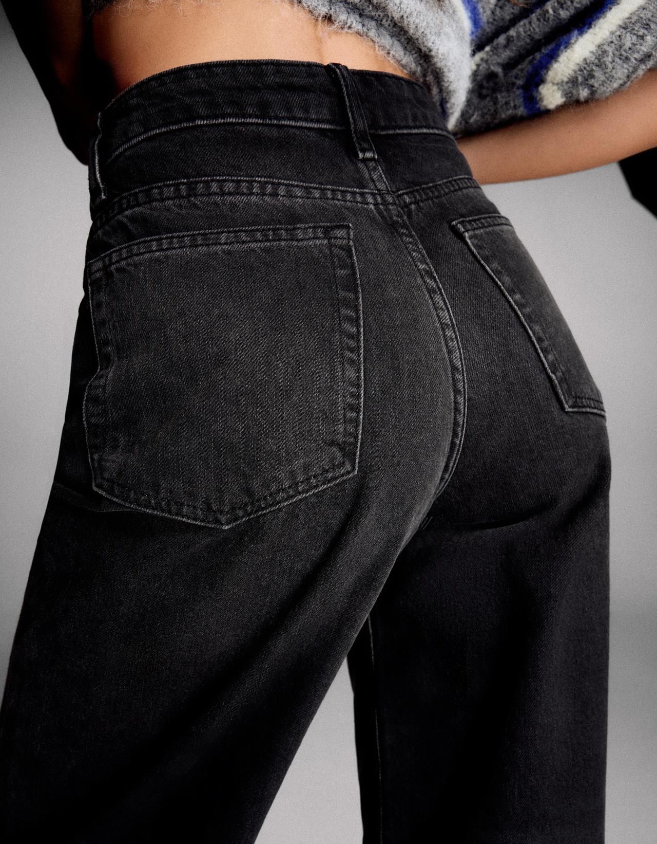 Wide-leg high-waist jeans — Black