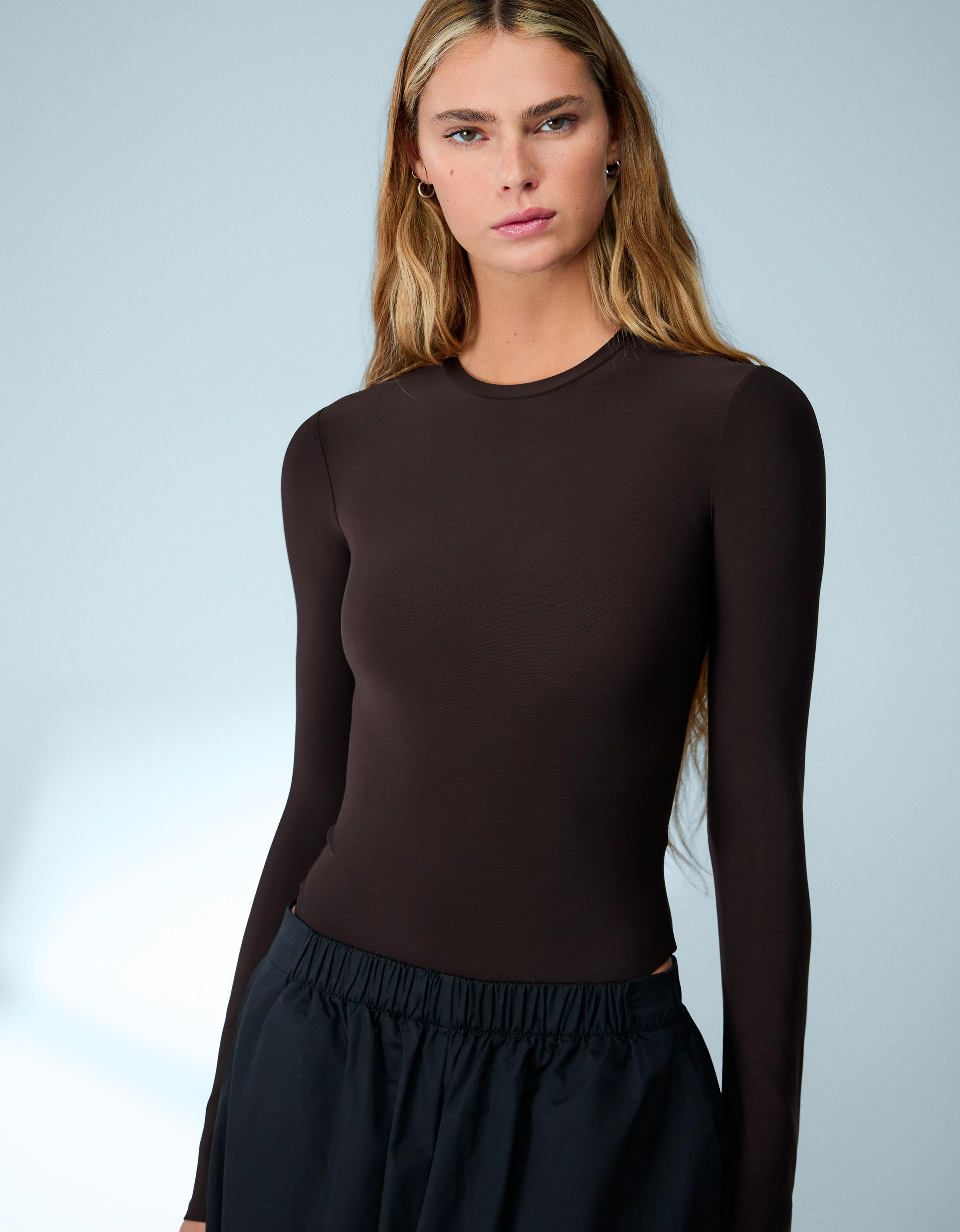 Bershka Body Mit Langen Ärmeln Damen Xs Braun