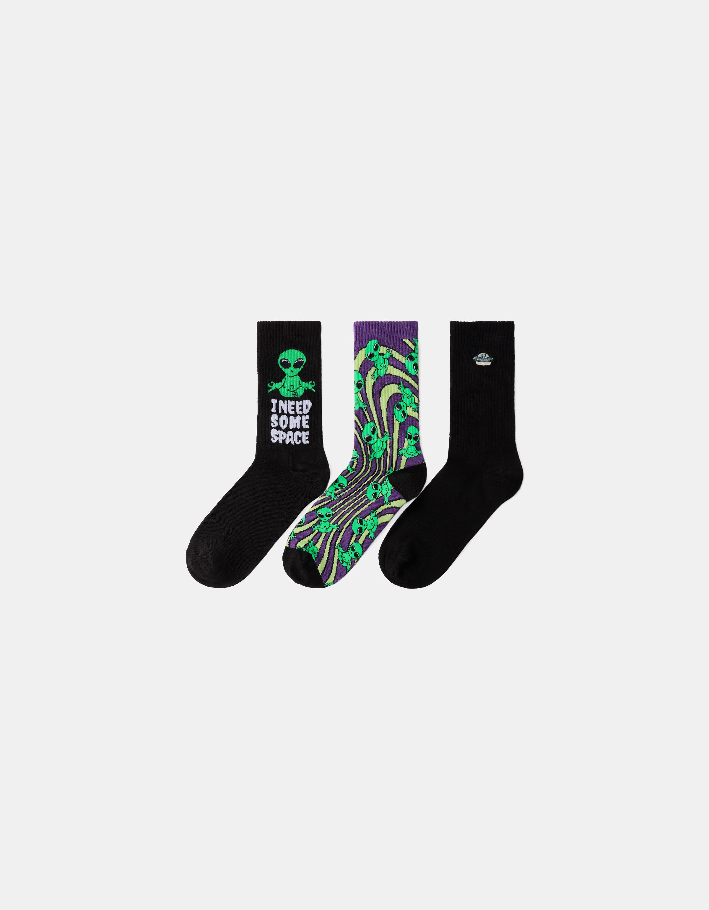 Bershka 3er-Pack Socken Mit Print Herren Schwarz