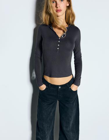Henley long-sleeve T-shirt — Dark grey 2