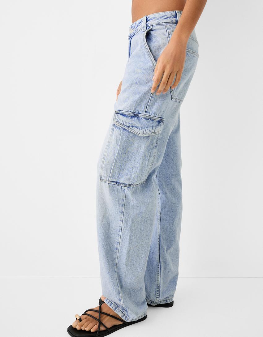 بنطال جينز كارغو بقصّة مستقيمة-أزرق فاتح-3