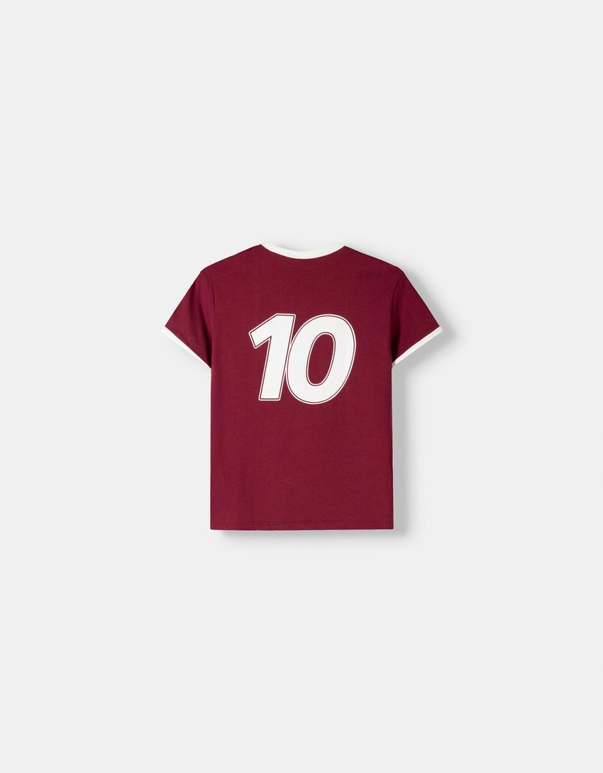 Contrast short sleeve sport print T-shirt-Red-6