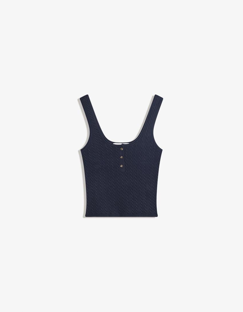 Cable-knit strappy top-Blue