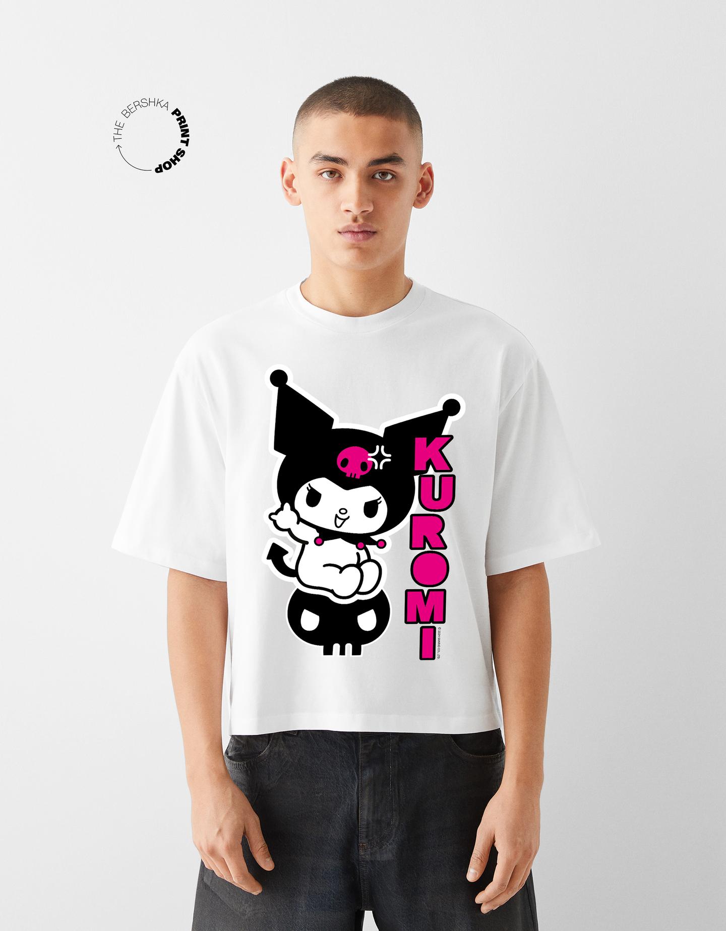 Bershka Camiseta Kuromi Manga Corta Relaxed Cropped Hombre S Blanco