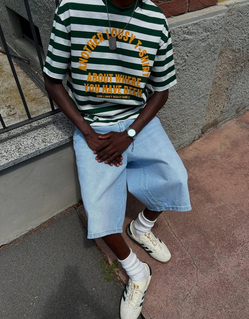 Bermuda baggy denim-Bleu clair