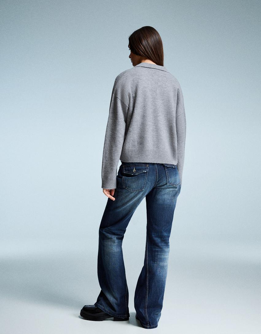 Polo collar sweater-Grey-2
