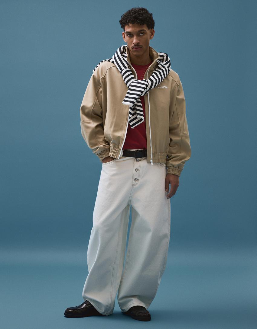 Printed zip-up jacket-Camel