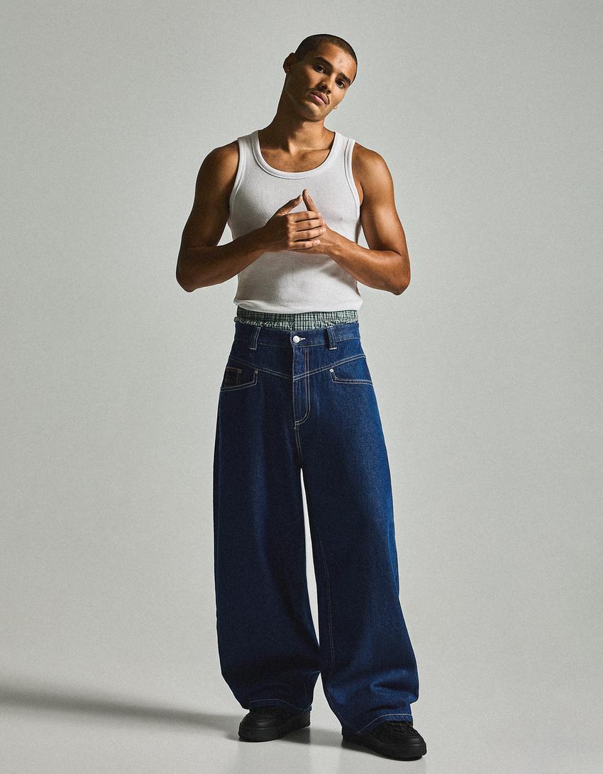 ZOO YORK X BERSHKA patch jeans-Navy