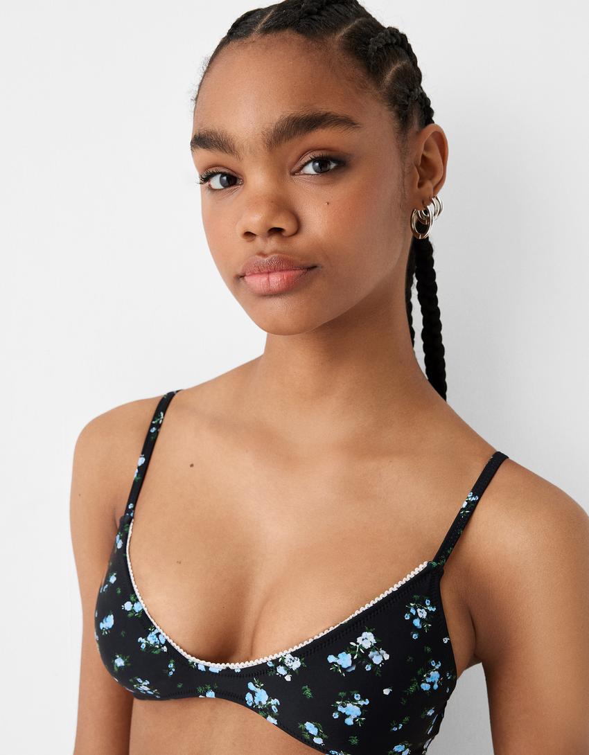 Soutien de biquíni com estampado floral-Preto-2