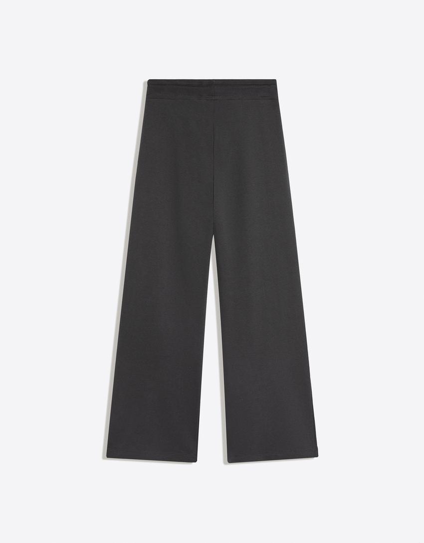 Baskılı şardonlu straight fit pantolon-Gri