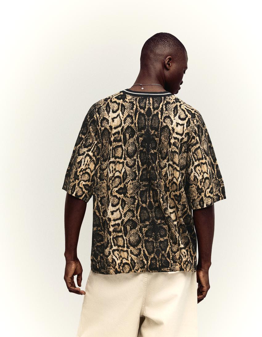 Short sleeve sport print T-shirt-Brown