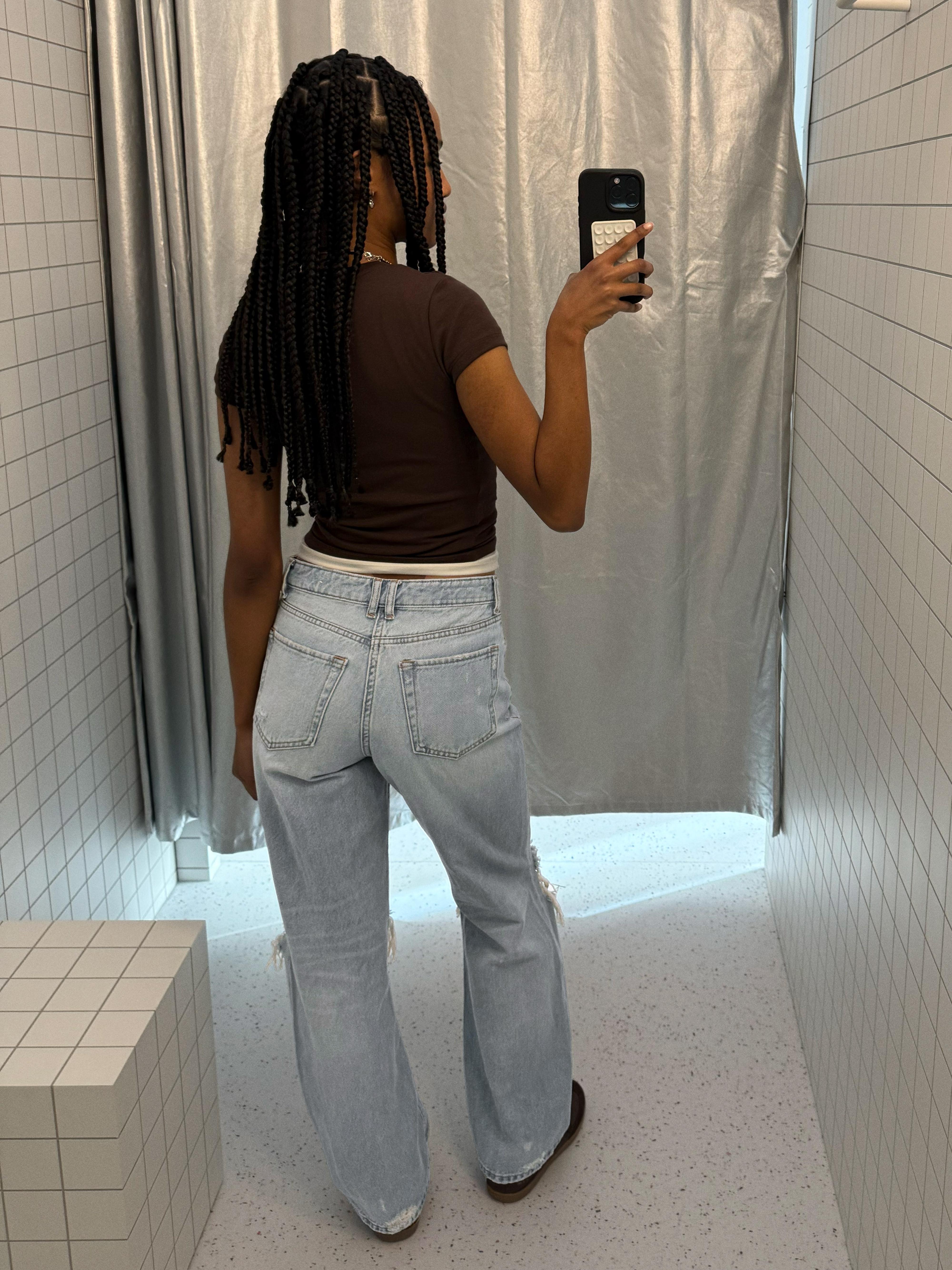 Yüksek bel distressed geniş paça jean - Görsel 30