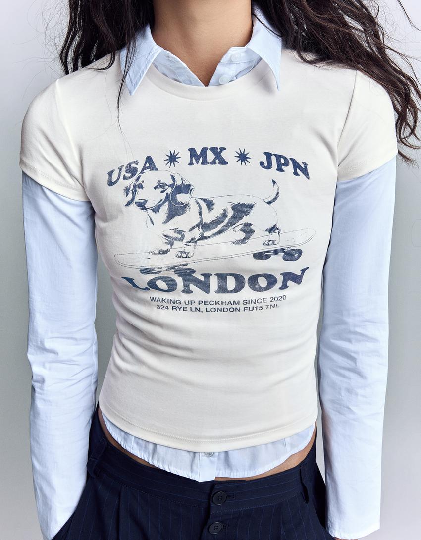 Maglietta a maniche corte con stampa-Bianco Roto