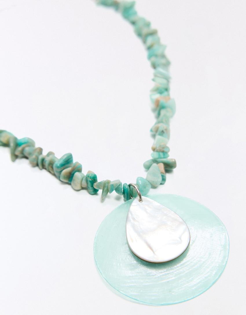 قلادة عرق اللؤلؤ والأحجار-أزرق فاتح