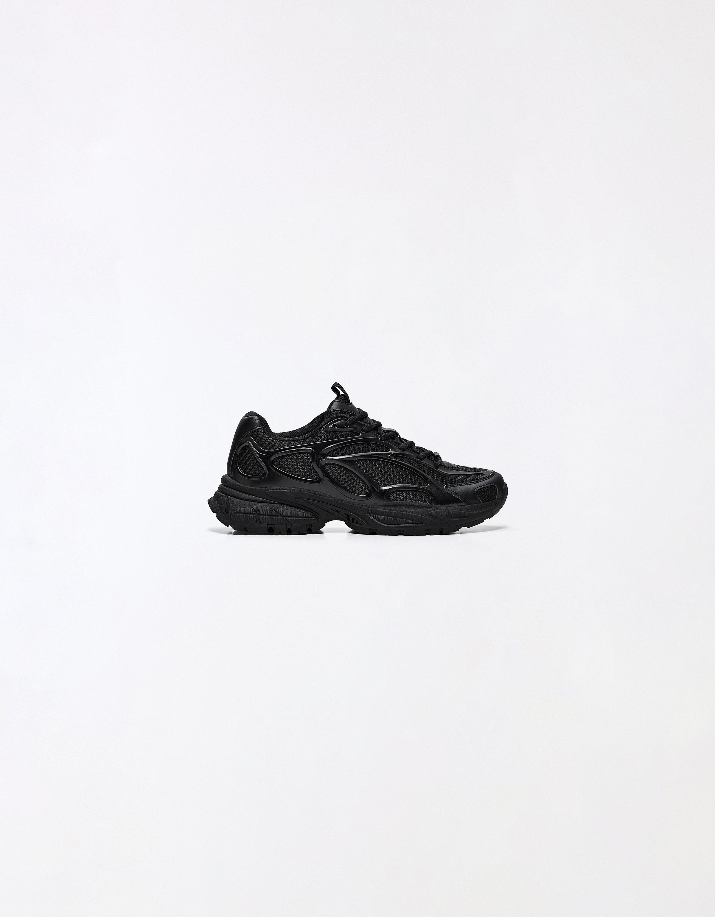Chunky mixed-material sneakers — BLACK