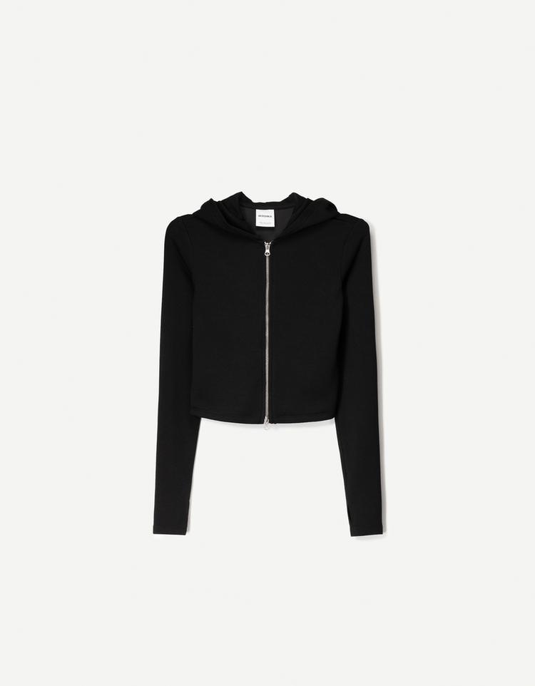 Fermuarlı, kapüşonlu ve modal karışımlı sweatshirt