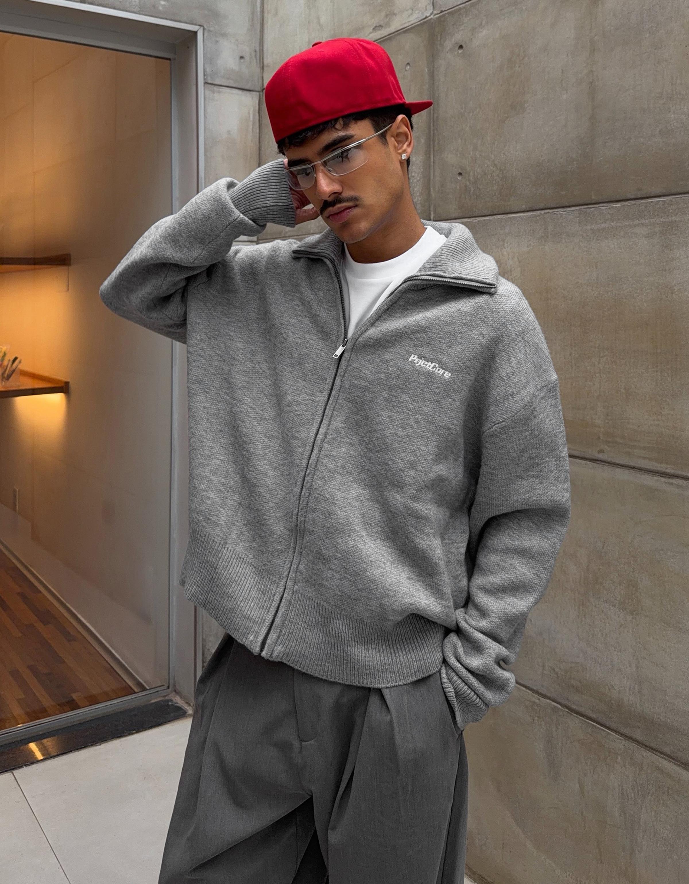Boxy knit zip jacket — Grey