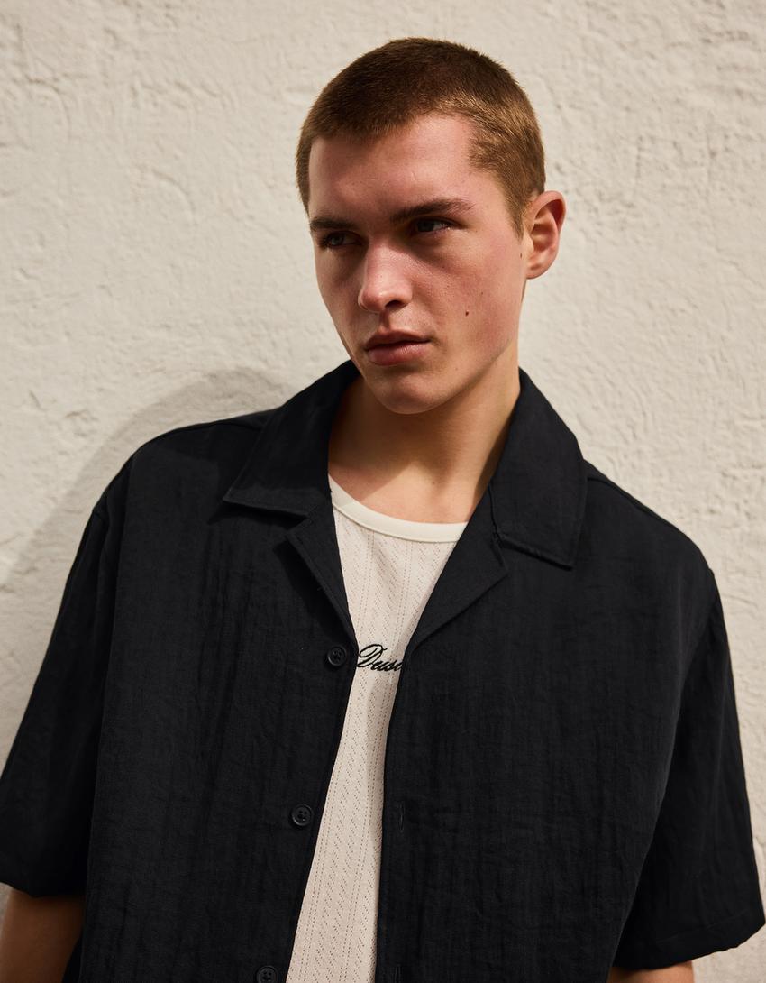 Short sleeve rustic shirt-Black