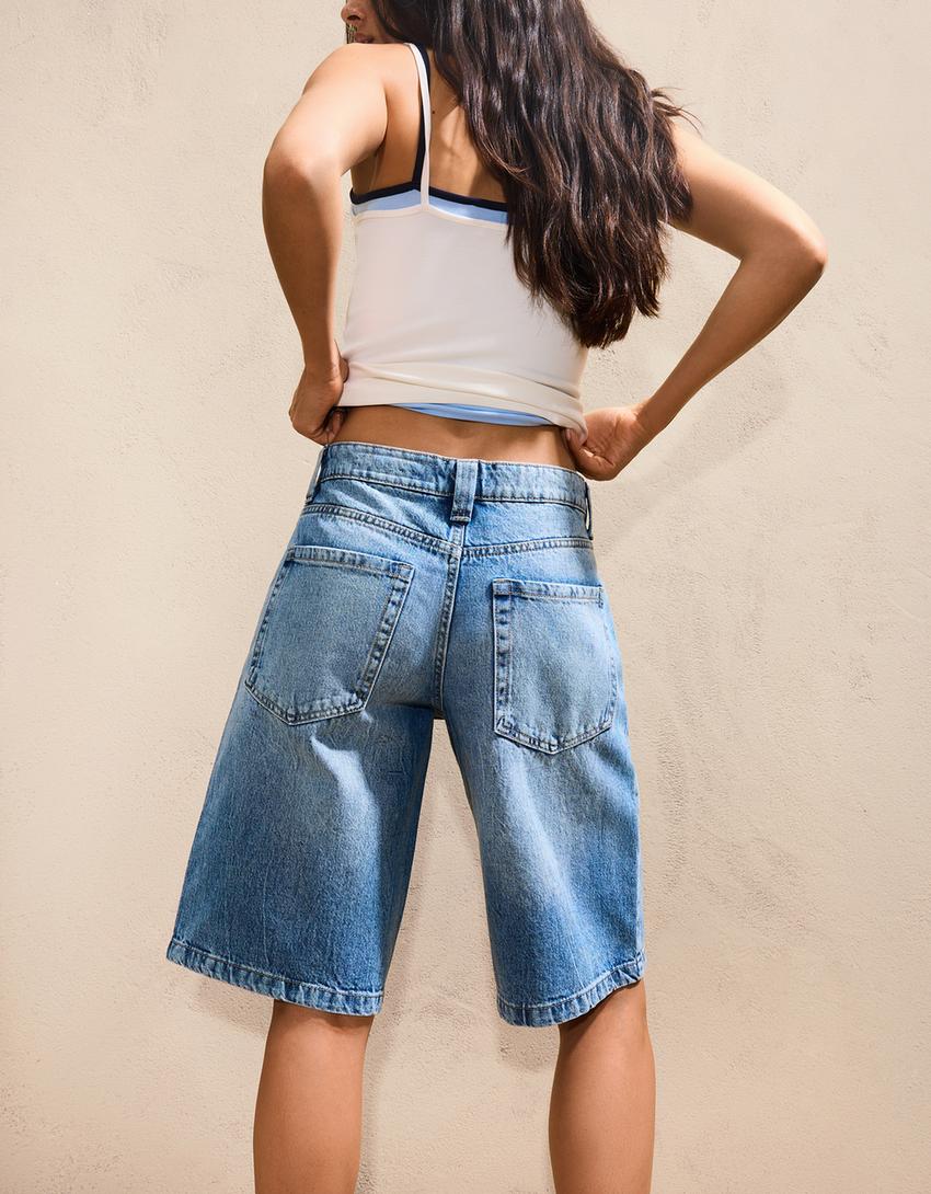 Calções denim baggy-Azul lavado-0