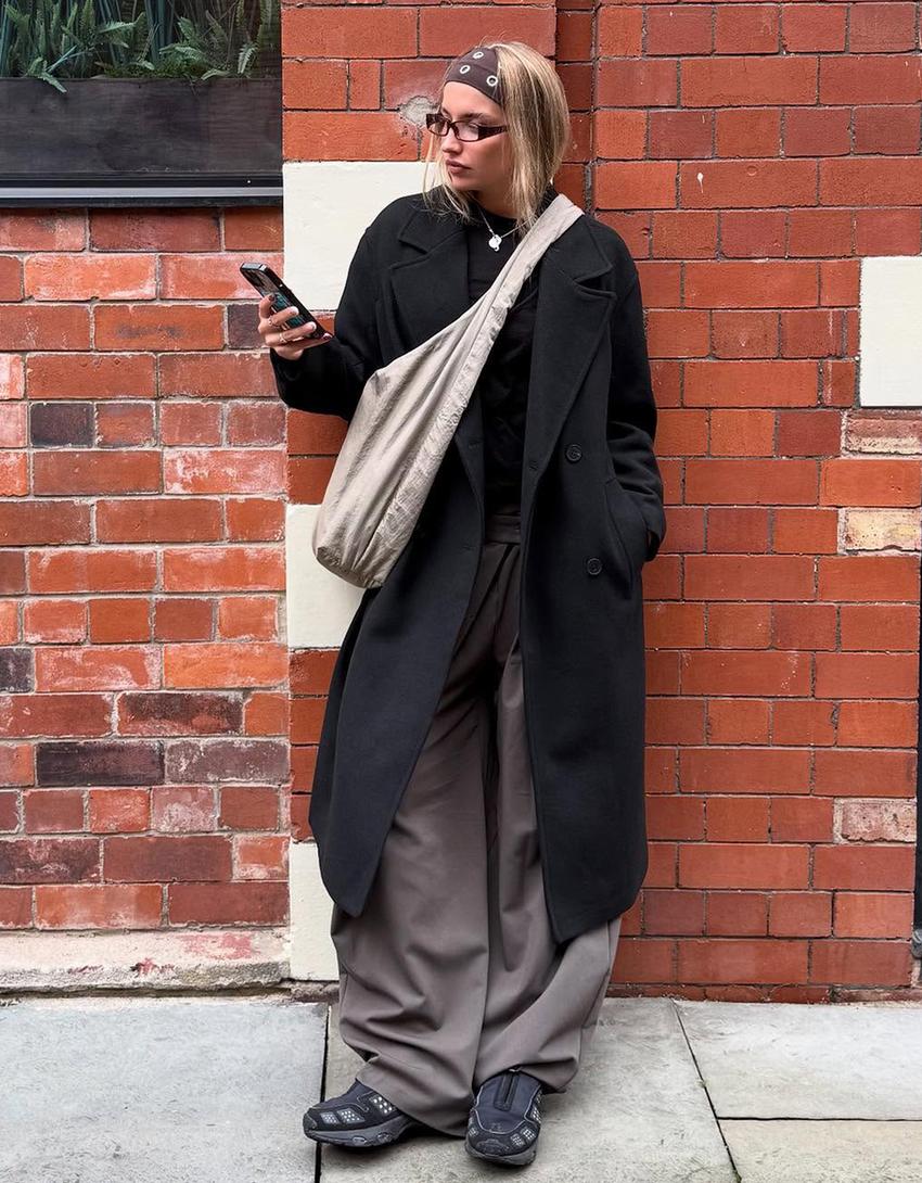 Manteau long épaule tombante-Noir