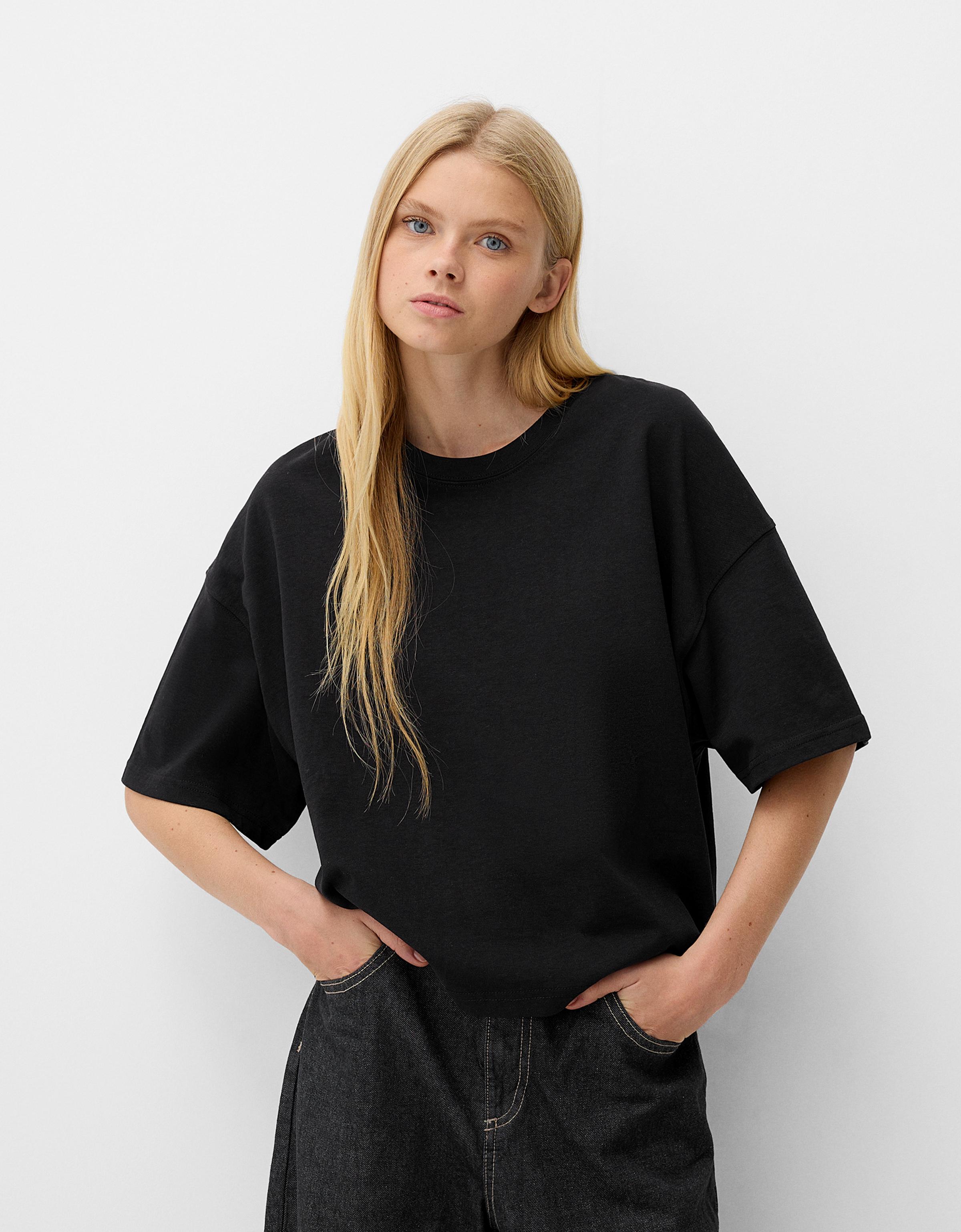 Bershka T-Shirt Im Boxy Fit Damen Xs Schwarz