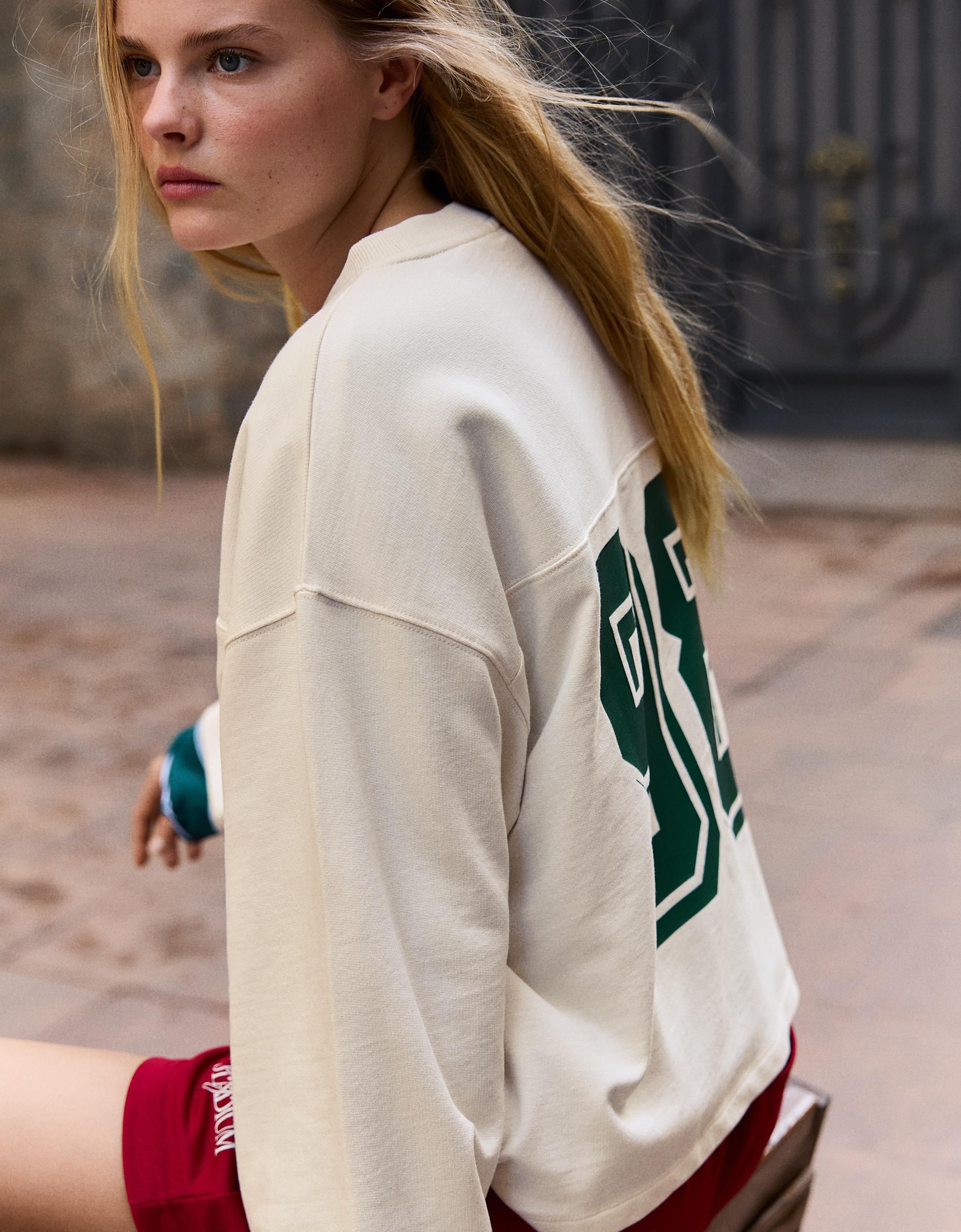 Printed round neck sweatshirt — Off white