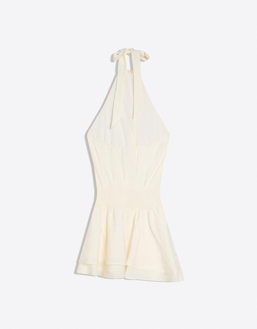 Robe mini à pois-Écru