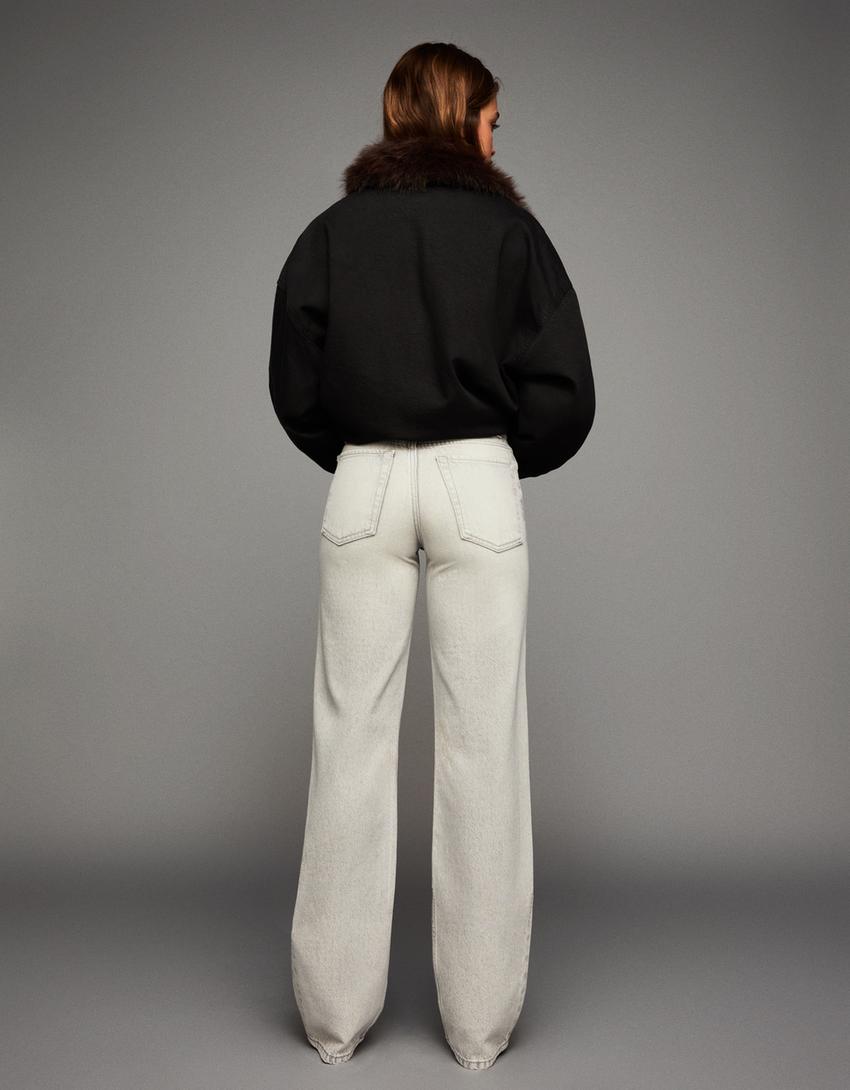 Jeans perna larga straight fit-Cinzento-escuro