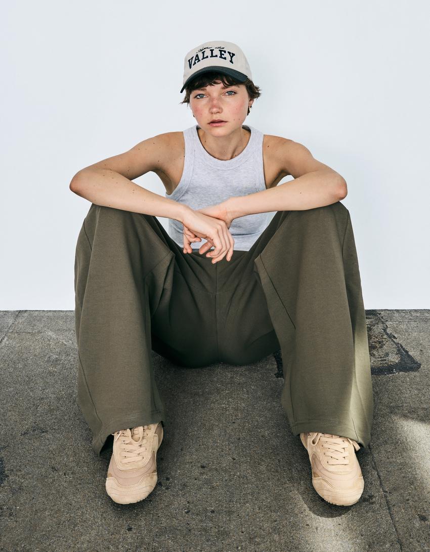 Kalhoty barrel z teplákoviny-Khaki