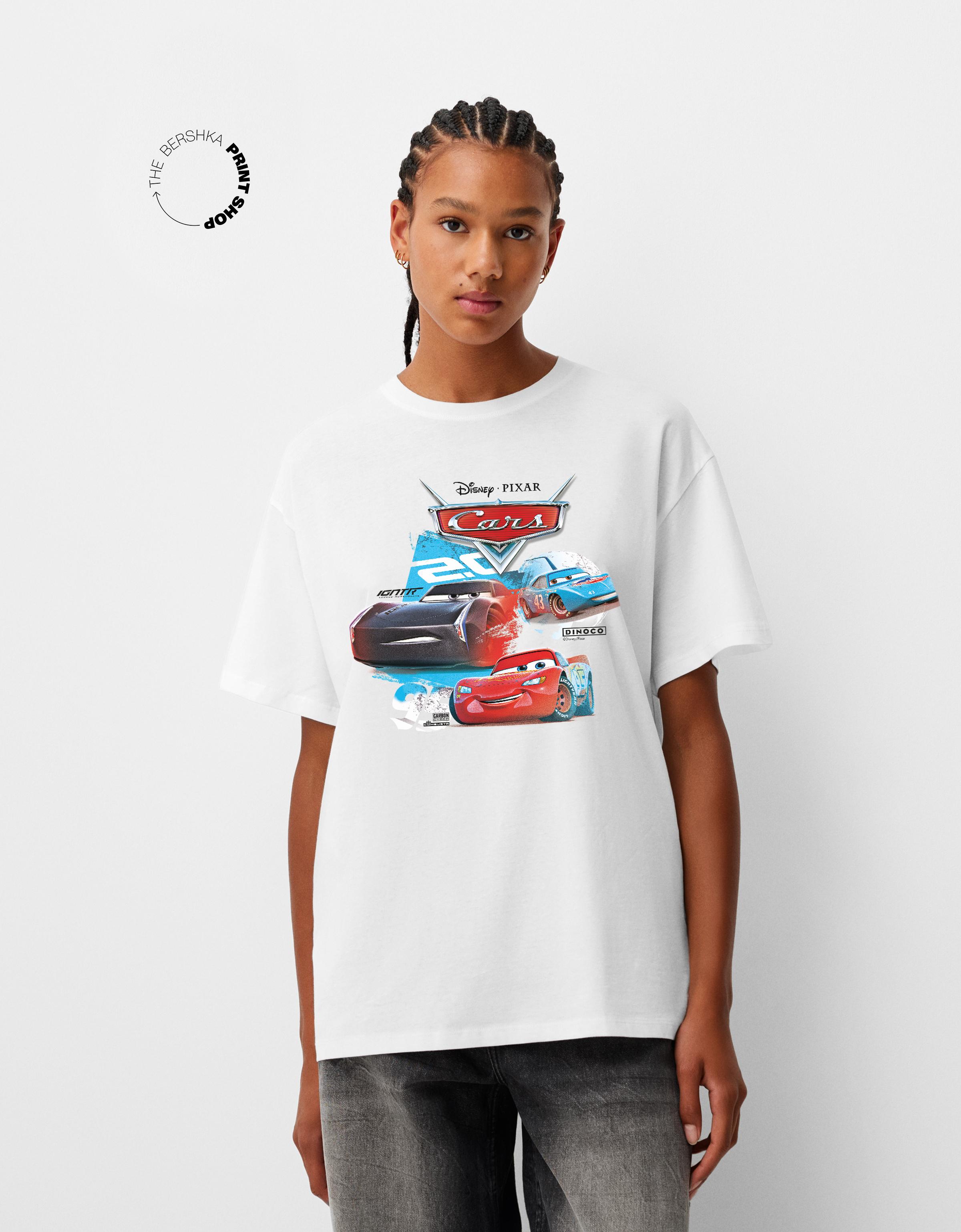 Bershka Oversize-T-Shirt Cars Print Mit Kurzen Ärmeln Damen S Grbrochenes Weiss