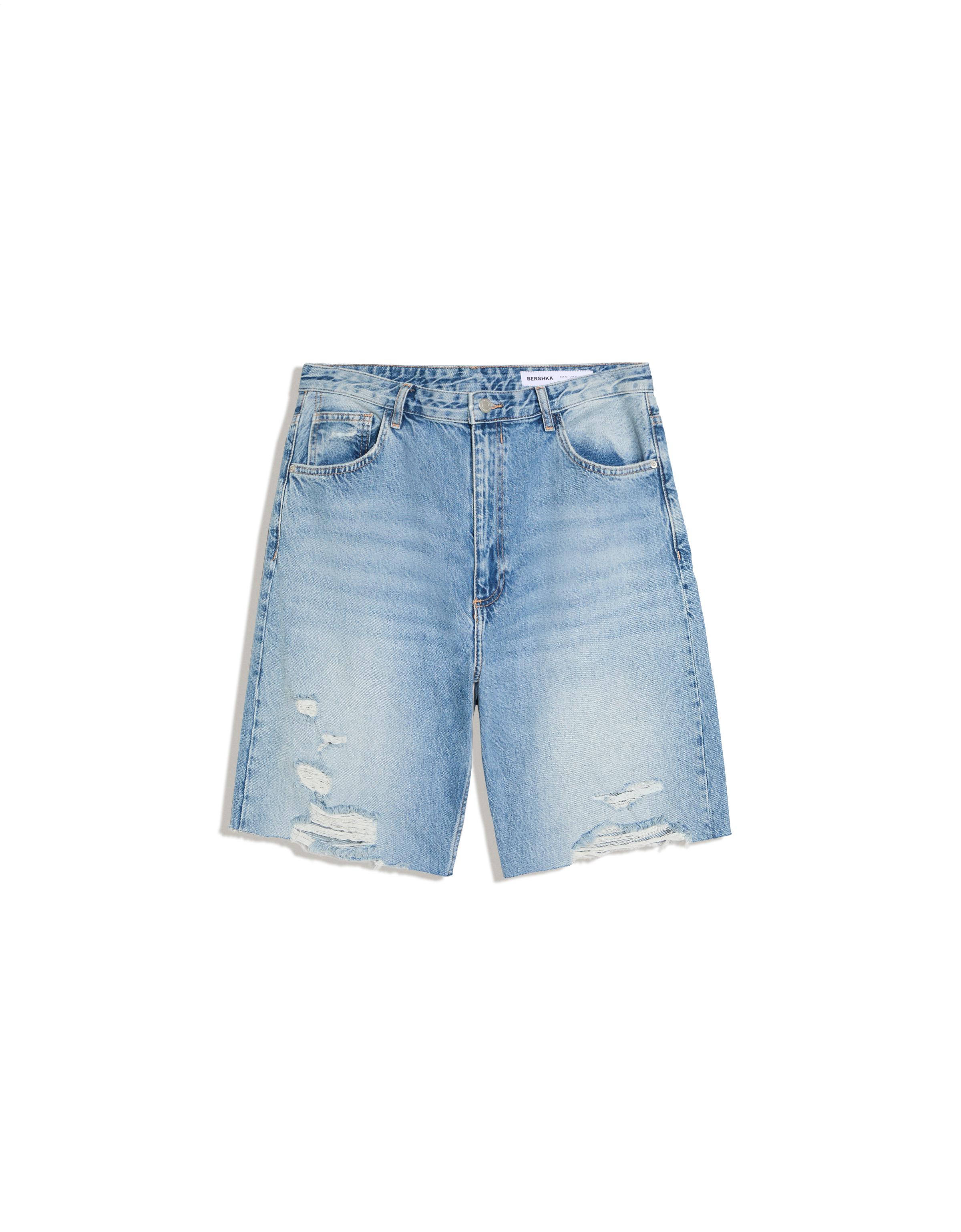Ripped denim Bermuda shorts — Blue