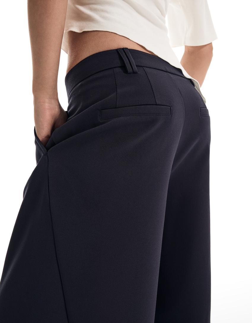 Pantalons volum doble tela-Blau Marí