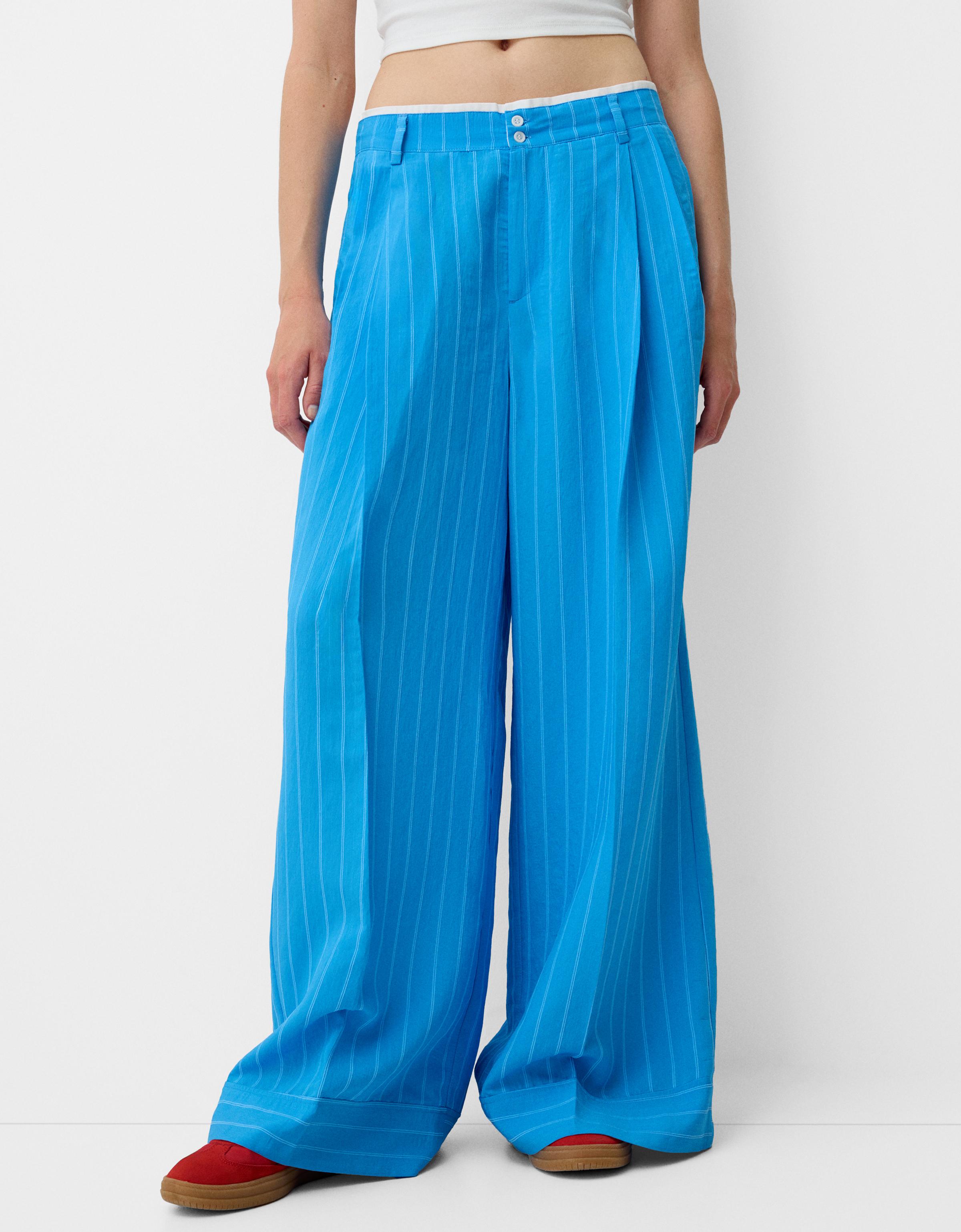 Bershka Wide-Leg-Hose Aus Popelin Damen M Blau