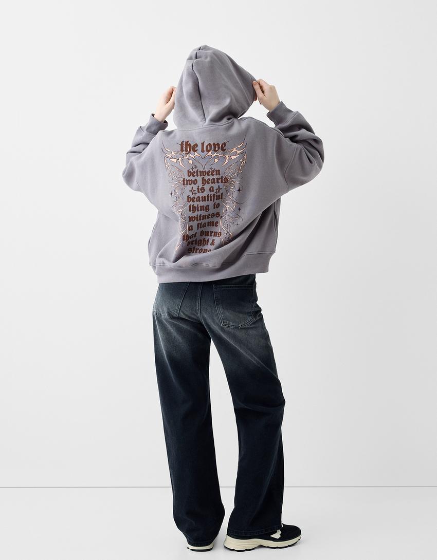 هودي بطبعة وسحّاب-رمادي داكن-1