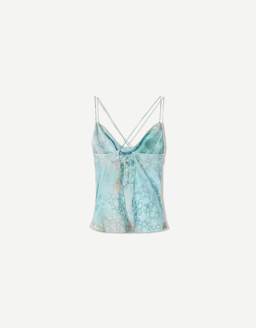 Top imprimé volants-Bleu turquoise-5