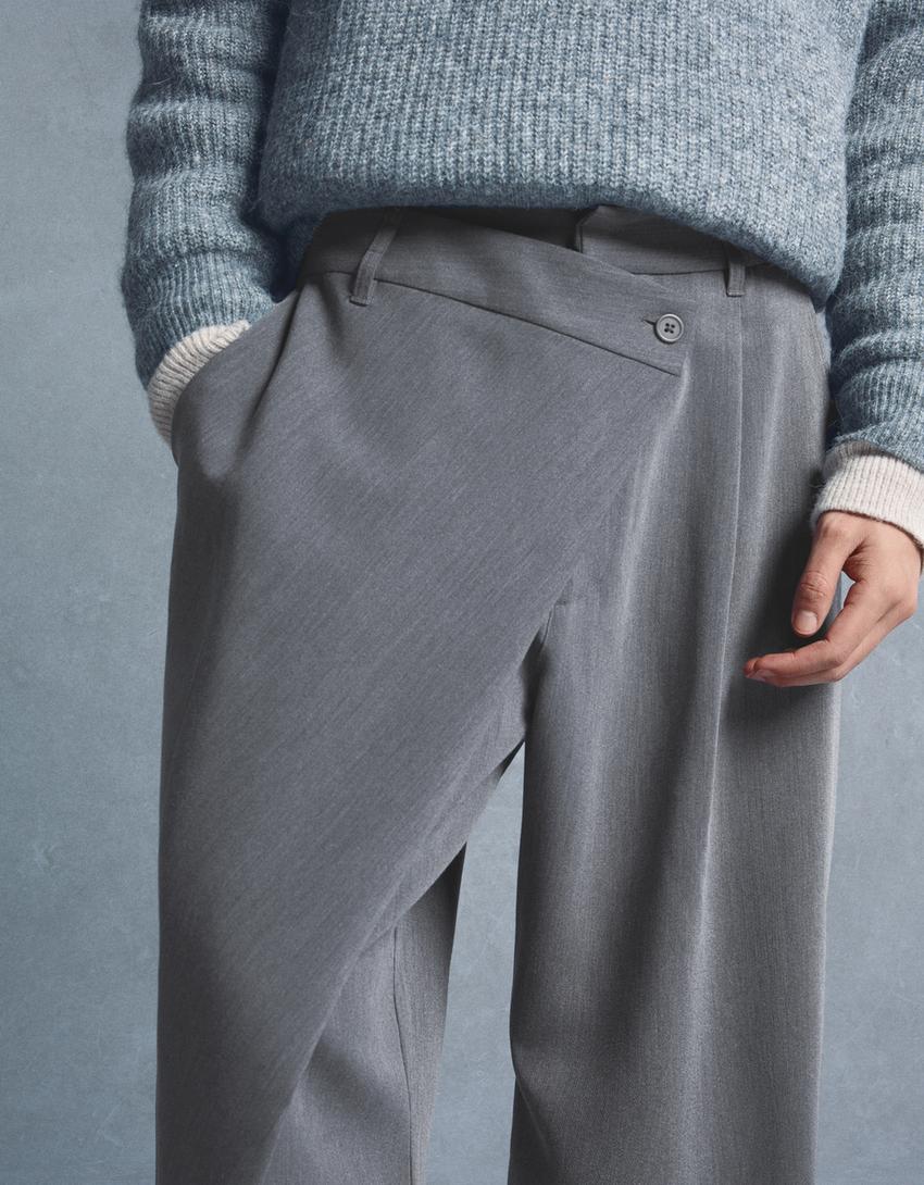 Pantalone tailoring sa pojasom na preklop-Tamnosiva